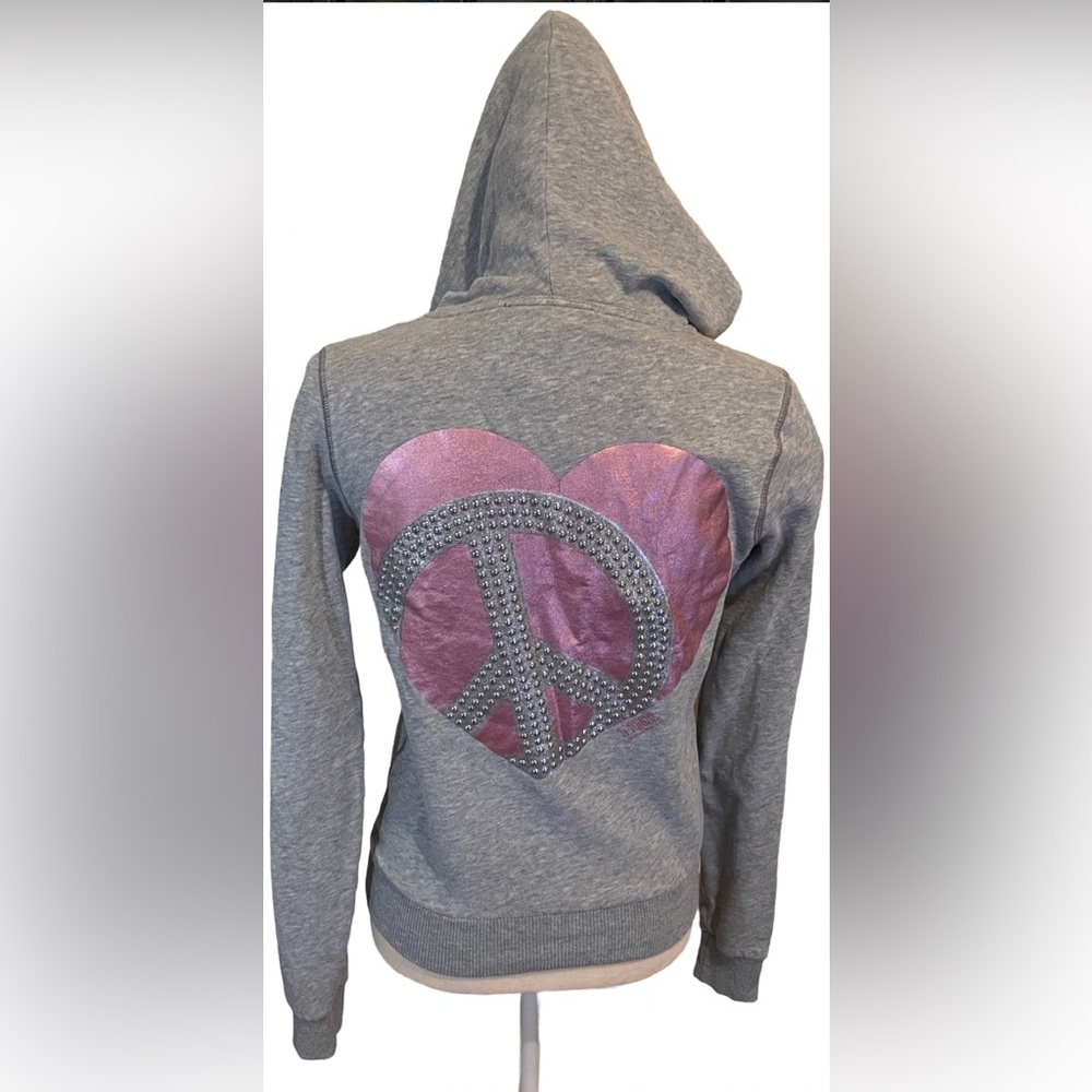 Victoria’s Secret PINK zip up studded heart peace Hoodie XS vintage